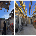 Avant et après la mise en place d'une charpente. Un chantier de BBC Aquitaine.